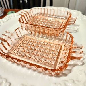 Set of 2 Vintage Jeannette Cube Pattern Pink Depression Glass
